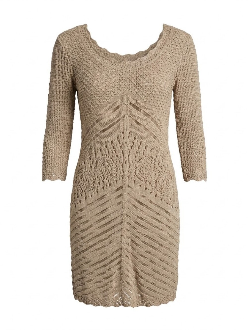 Robbi & Nikki Beige Crochet Knit Boho Mini Dress